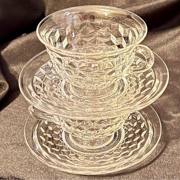 Fostoria American 2 Sets Elegant Clear Glass Teacups 2 Saucers Bridgerton T 4 2 - Picture 4 of 17